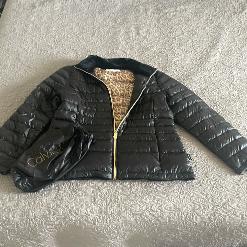 COPY - Calvin Klein black puffer jacket with gold front and pocket zippers